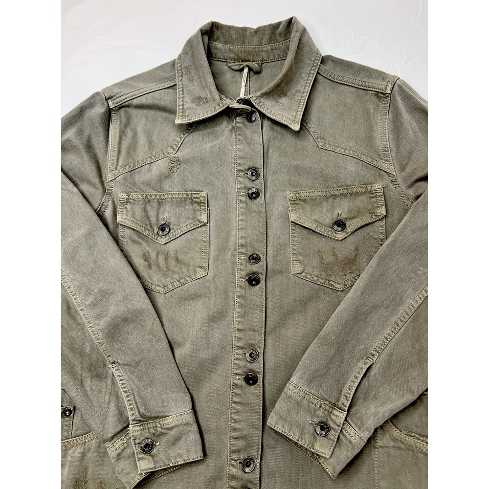 Anthropologie Free People Cargo Jacket Womens Medium Distressed Military Y2K - Picture 6 of 13